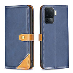 Leather Case Stands Flip Cover Holder B14F for Oppo A94 4G Blue