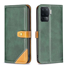 Leather Case Stands Flip Cover Holder B14F for Oppo A94 4G Green