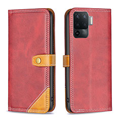 Leather Case Stands Flip Cover Holder B14F for Oppo A94 4G Red