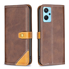 Leather Case Stands Flip Cover Holder B14F for Oppo A96 4G Brown