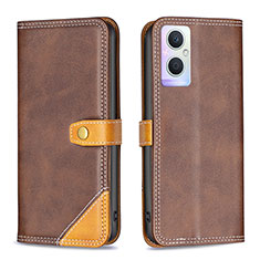 Leather Case Stands Flip Cover Holder B14F for Oppo A96 5G Brown