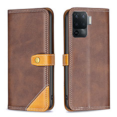 Leather Case Stands Flip Cover Holder B14F for Oppo F19 Pro Brown