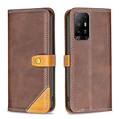 Leather Case Stands Flip Cover Holder B14F for Oppo F19 Pro+ Plus 5G Brown