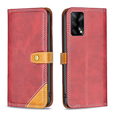 Leather Case Stands Flip Cover Holder B14F for Oppo F19 Red