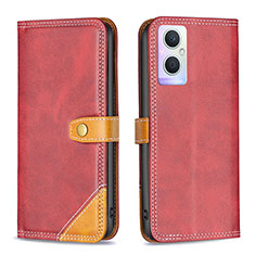 Leather Case Stands Flip Cover Holder B14F for Oppo F21s Pro 5G Red