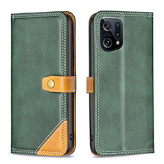 Leather Case Stands Flip Cover Holder B14F for Oppo Find X5 5G Green