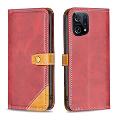 Leather Case Stands Flip Cover Holder B14F for Oppo Find X5 5G Red