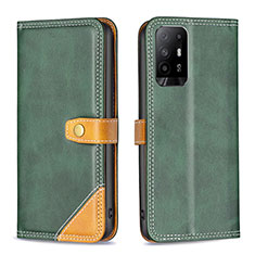 Leather Case Stands Flip Cover Holder B14F for Oppo Reno5 Z 5G Green