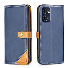 Leather Case Stands Flip Cover Holder B14F for Oppo Reno7 5G Blue