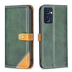 Leather Case Stands Flip Cover Holder B14F for Oppo Reno7 5G Green