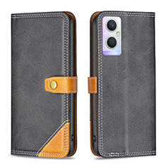 Leather Case Stands Flip Cover Holder B14F for Oppo Reno7 Z 5G Black