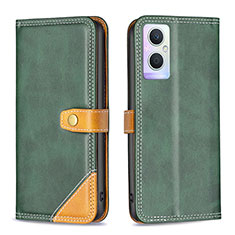Leather Case Stands Flip Cover Holder B14F for Oppo Reno8 Lite 5G Green