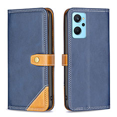 Leather Case Stands Flip Cover Holder B14F for Realme 9i 4G Blue