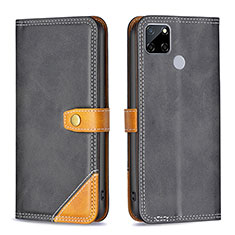 Leather Case Stands Flip Cover Holder B14F for Realme C25 Black