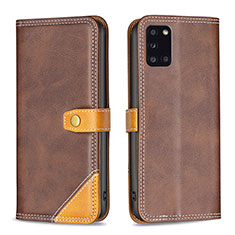 Leather Case Stands Flip Cover Holder B14F for Samsung Galaxy A31 Brown