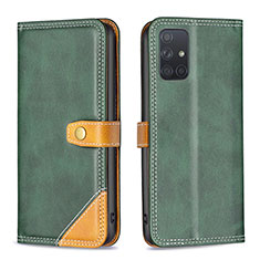 Leather Case Stands Flip Cover Holder B14F for Samsung Galaxy A71 4G A715 Green