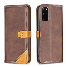 Leather Case Stands Flip Cover Holder B14F for Samsung Galaxy S20 5G Brown