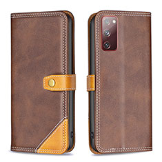 Leather Case Stands Flip Cover Holder B14F for Samsung Galaxy S20 FE 5G Brown