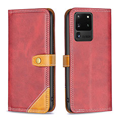 Leather Case Stands Flip Cover Holder B14F for Samsung Galaxy S20 Ultra 5G Red