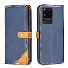 Leather Case Stands Flip Cover Holder B14F for Samsung Galaxy S20 Ultra Blue