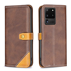 Leather Case Stands Flip Cover Holder B14F for Samsung Galaxy S20 Ultra Brown