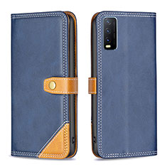 Leather Case Stands Flip Cover Holder B14F for Vivo Y11s Blue