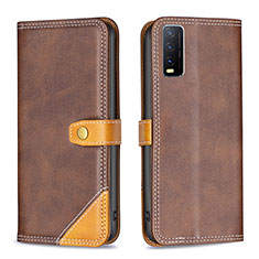 Leather Case Stands Flip Cover Holder B14F for Vivo Y11s Brown