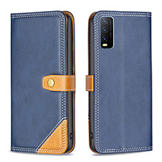 Leather Case Stands Flip Cover Holder B14F for Vivo Y12s Blue