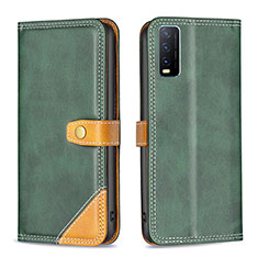 Leather Case Stands Flip Cover Holder B14F for Vivo Y20s Green