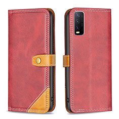 Leather Case Stands Flip Cover Holder B14F for Vivo Y20s Red