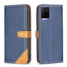 Leather Case Stands Flip Cover Holder B14F for Vivo Y21 Blue