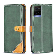 Leather Case Stands Flip Cover Holder B14F for Vivo Y21 Green