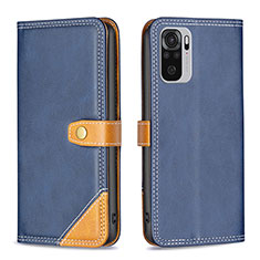 Leather Case Stands Flip Cover Holder B14F for Xiaomi Poco M5S Blue