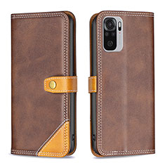 Leather Case Stands Flip Cover Holder B14F for Xiaomi Poco M5S Brown