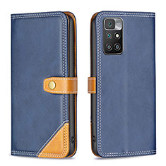 Leather Case Stands Flip Cover Holder B14F for Xiaomi Redmi 10 (2022) Blue