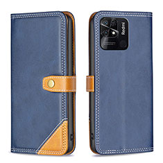 Leather Case Stands Flip Cover Holder B14F for Xiaomi Redmi 10 Power Blue