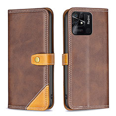 Leather Case Stands Flip Cover Holder B14F for Xiaomi Redmi 10 Power Brown
