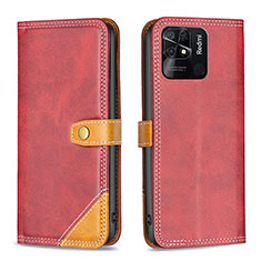 Leather Case Stands Flip Cover Holder B14F for Xiaomi Redmi 10 Power Red