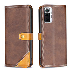 Leather Case Stands Flip Cover Holder B14F for Xiaomi Redmi Note 10 Pro 4G Brown