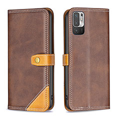 Leather Case Stands Flip Cover Holder B14F for Xiaomi Redmi Note 11 SE 5G Brown
