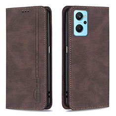 Leather Case Stands Flip Cover Holder B15F for Oppo A96 4G Brown