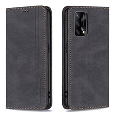Leather Case Stands Flip Cover Holder B15F for Oppo F19 Black
