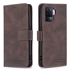 Leather Case Stands Flip Cover Holder B15F for Oppo F19 Pro Brown
