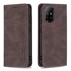 Leather Case Stands Flip Cover Holder B15F for Oppo F19 Pro+ Plus 5G Brown