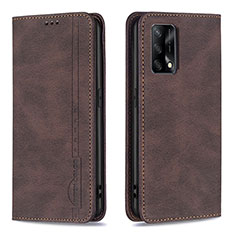Leather Case Stands Flip Cover Holder B15F for Oppo F19s Brown
