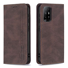 Leather Case Stands Flip Cover Holder B15F for Oppo Reno5 Z 5G Brown