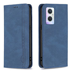 Leather Case Stands Flip Cover Holder B15F for Oppo Reno8 Lite 5G Blue