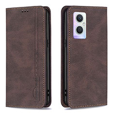 Leather Case Stands Flip Cover Holder B15F for Oppo Reno8 Lite 5G Brown