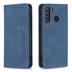 Leather Case Stands Flip Cover Holder B15F for Samsung Galaxy A21 Blue