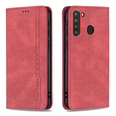 Leather Case Stands Flip Cover Holder B15F for Samsung Galaxy A21 Red